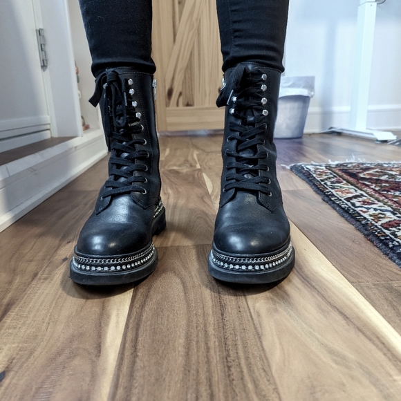 Vince Camuto black leather combat boots 8.5/39 - Picture 2 of 6